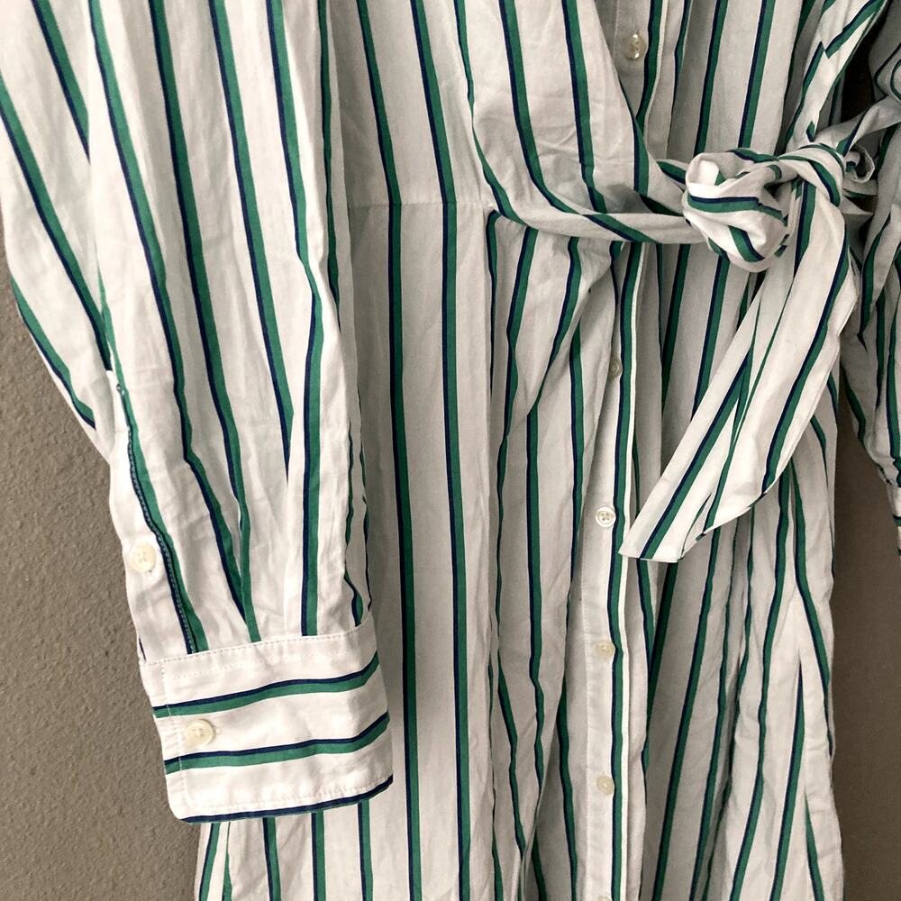 Universal Thread Long Sleeve Tie-Front Midi Shirt Dress Green Stripe XXL - Picture 2 of 8